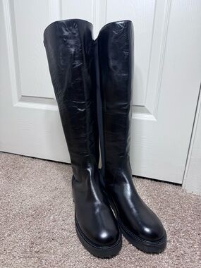 Theory Black Leather Knee-High Winter Boots(39)